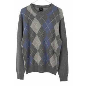 Jos. A. Banks Mens large argyle Sweater wool blue gray lambswool crewneck